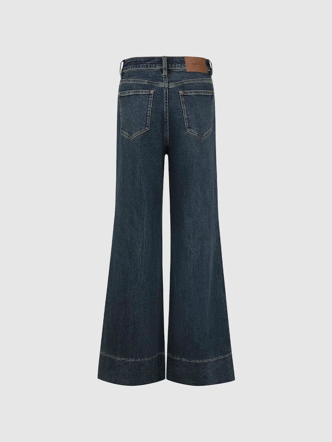 Urban Revivo Jeans; dark indigo denim with wide-leg silhouette and back pockets.