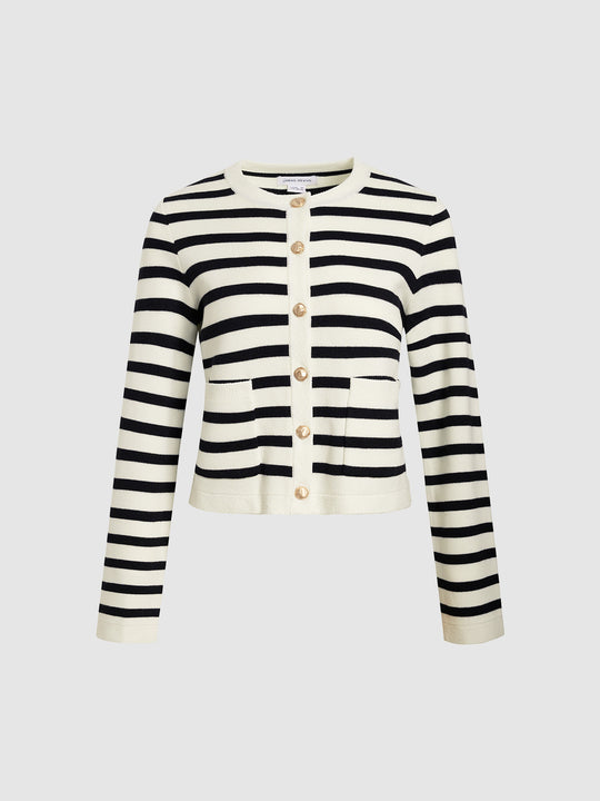Striped Crew Neck Knitted Cardigan