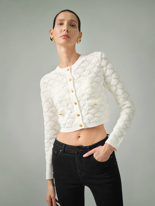 Gekürzte Tweed Strickjacken