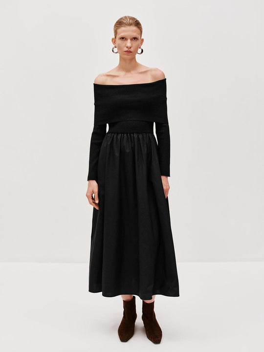 Schulterfreie gestrickte Midi-Kleider