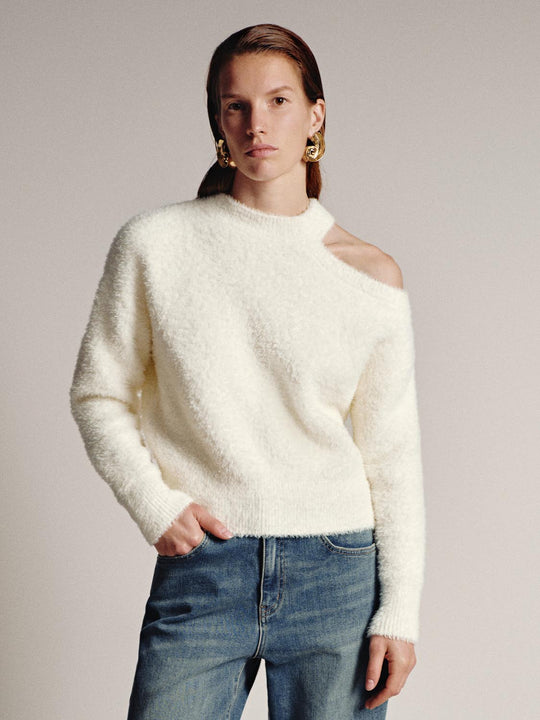 Cut Out One Shoulder Knitted T-Shirts