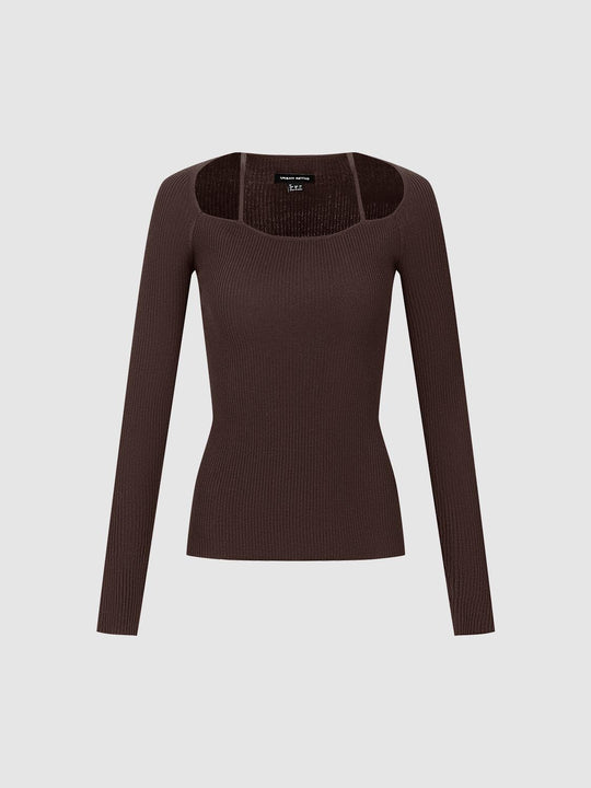 Langärmelige Strick-T-Shirts mit Riemendetail