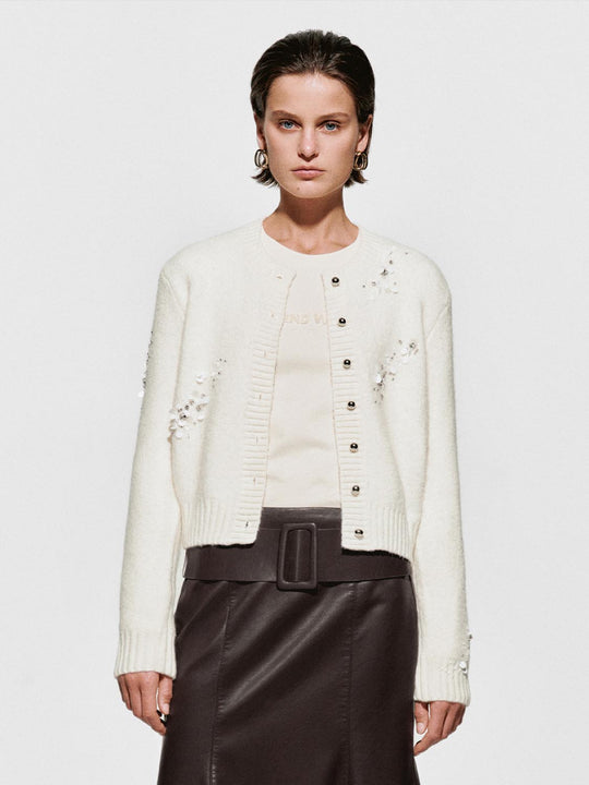 Crew Neck Beaded Knitted Cardigans