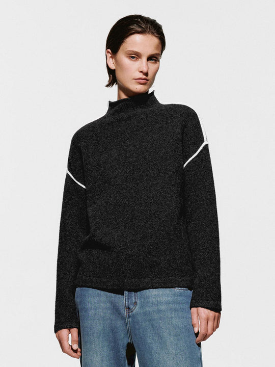 Mock Neck Long Sleeve Knitted T-Shirts