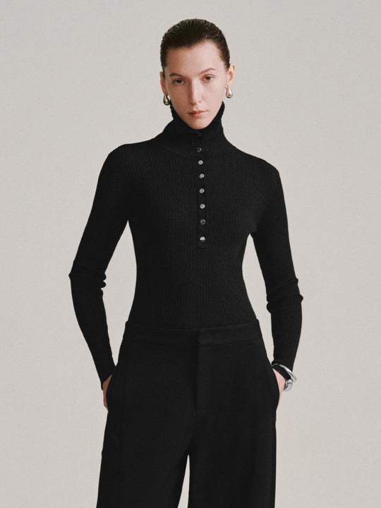 Mock Neck Long Sleeve Knitted T-Shirts