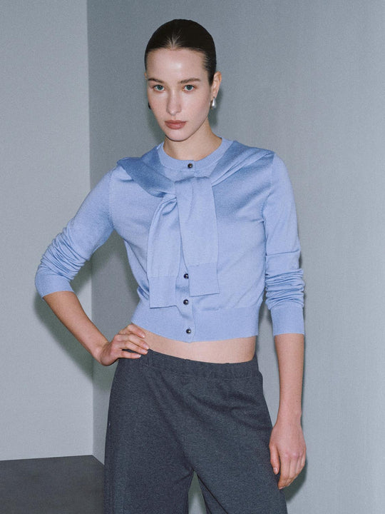 Tie Front Crew Neck Knitted Cardigans