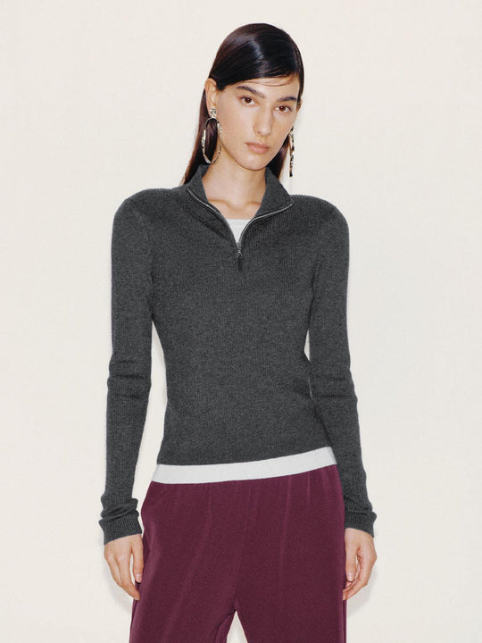 2 In 1 Half Zip Collar Slim Fit Long Sleeve Knitted T-Shirts