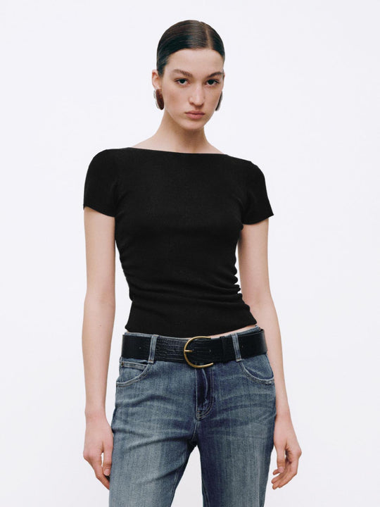 Boat Neck Ruched Knitted T-Shirts