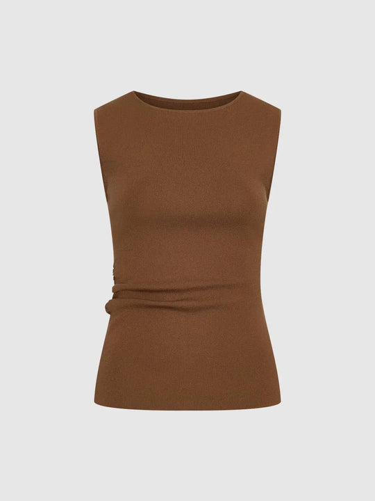 Sleeveless Skinny-Fit Ruched Knitted T-Shirts