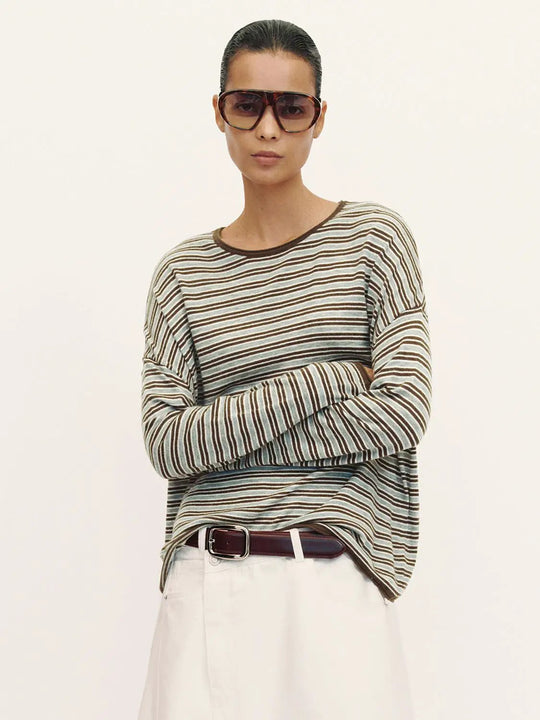 Striped Lightweight Knit Long Sleeve T-shirt