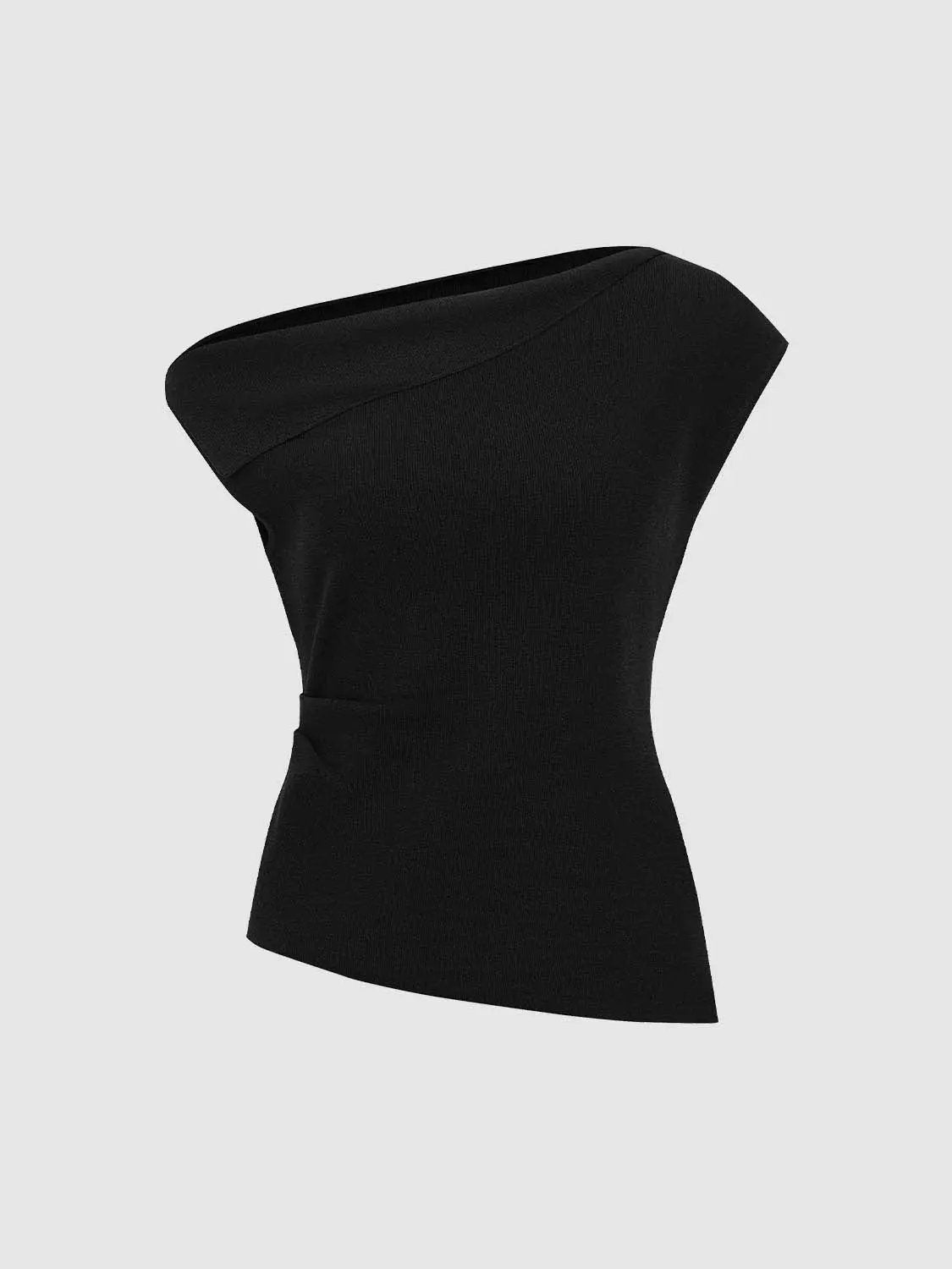 Medium Stretch T-Shirt black one-shoulder, asymmetric neckline