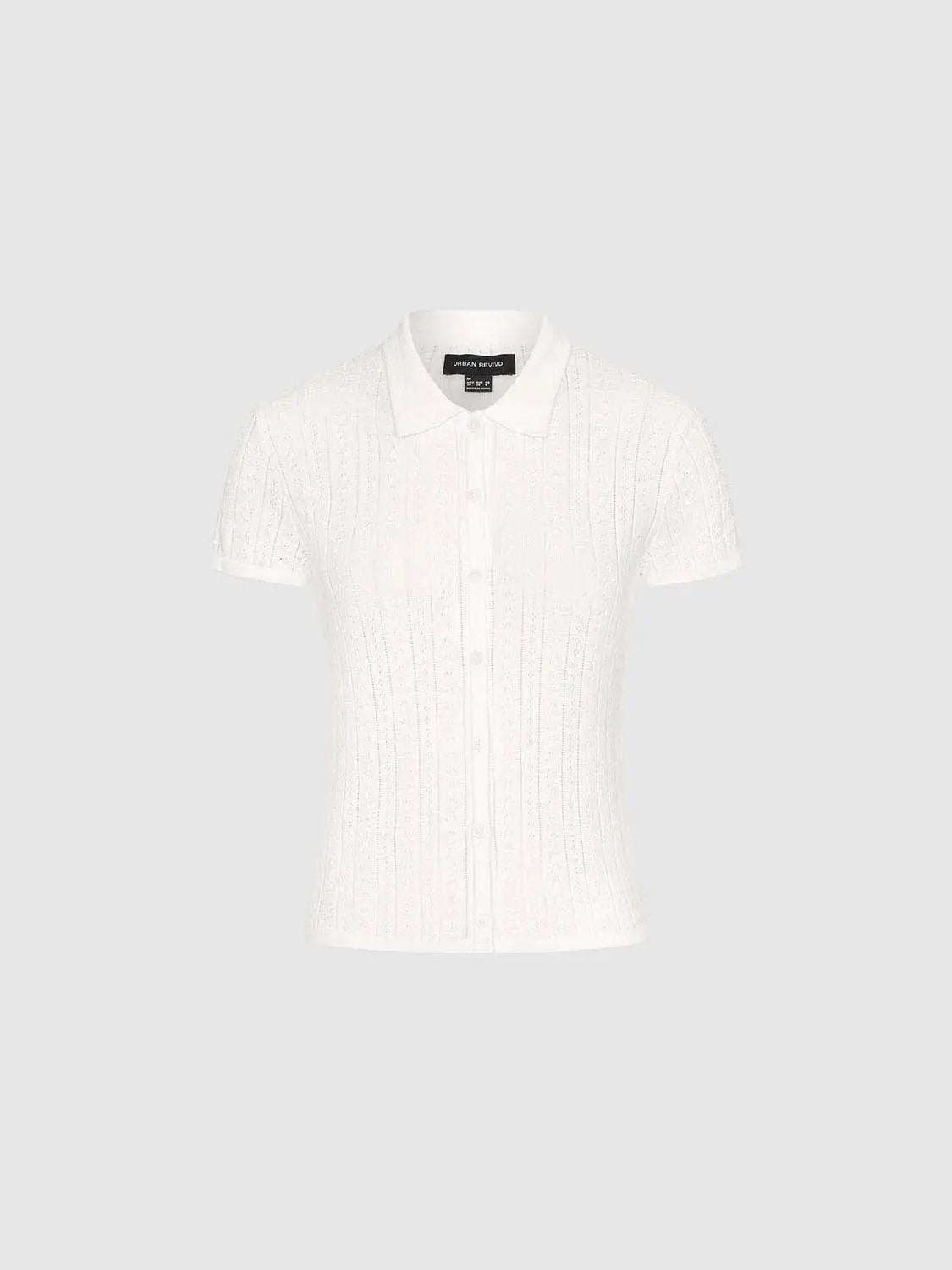 Cable knit ribbed short-sleeve polo cotton shirt in white by Urban Revivo
