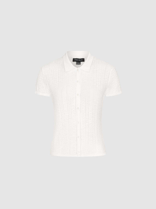 Kurzärmliges Poloshirt aus gerippter Zopfstrick-Baumwolle