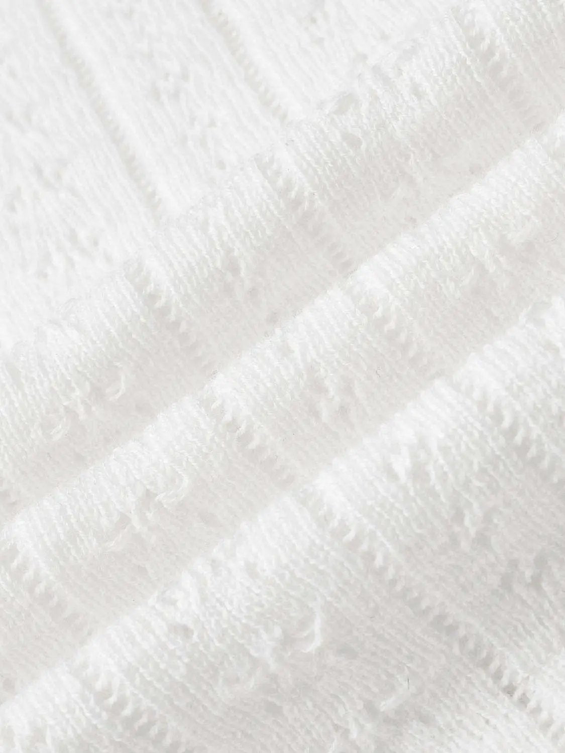 Cable knit ribbed short-sleeve polo cotton shirt in white