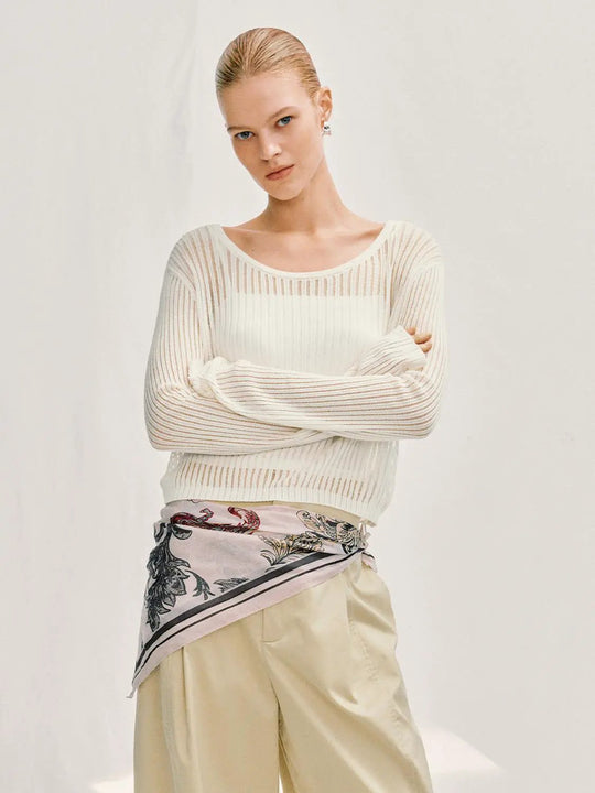 Ribbed Cotton Long Sleeve Knit Top