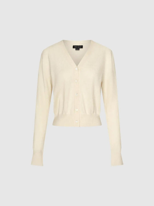 Ribbed Knit V-Neck Long Sleeve Wool Blend Cardigan