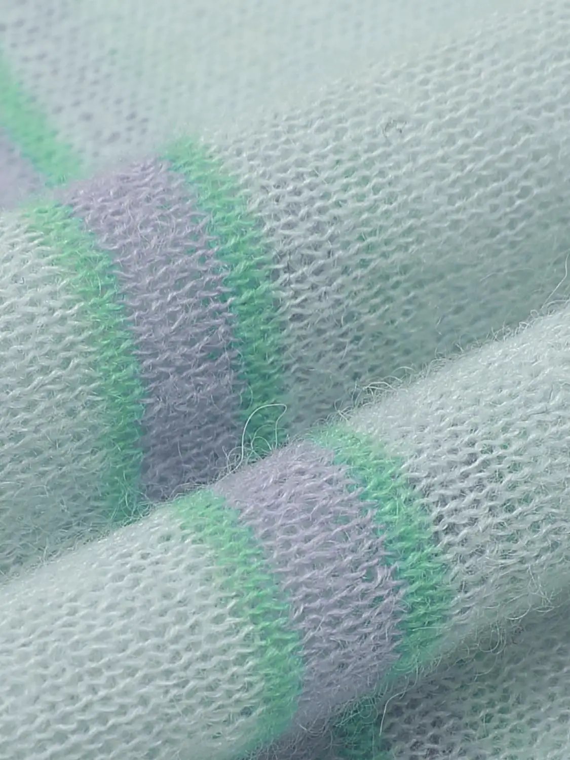 Knit T-Shirt fabric close-up with pastel lavender and mint stripes, Urban Revivo Fashion
