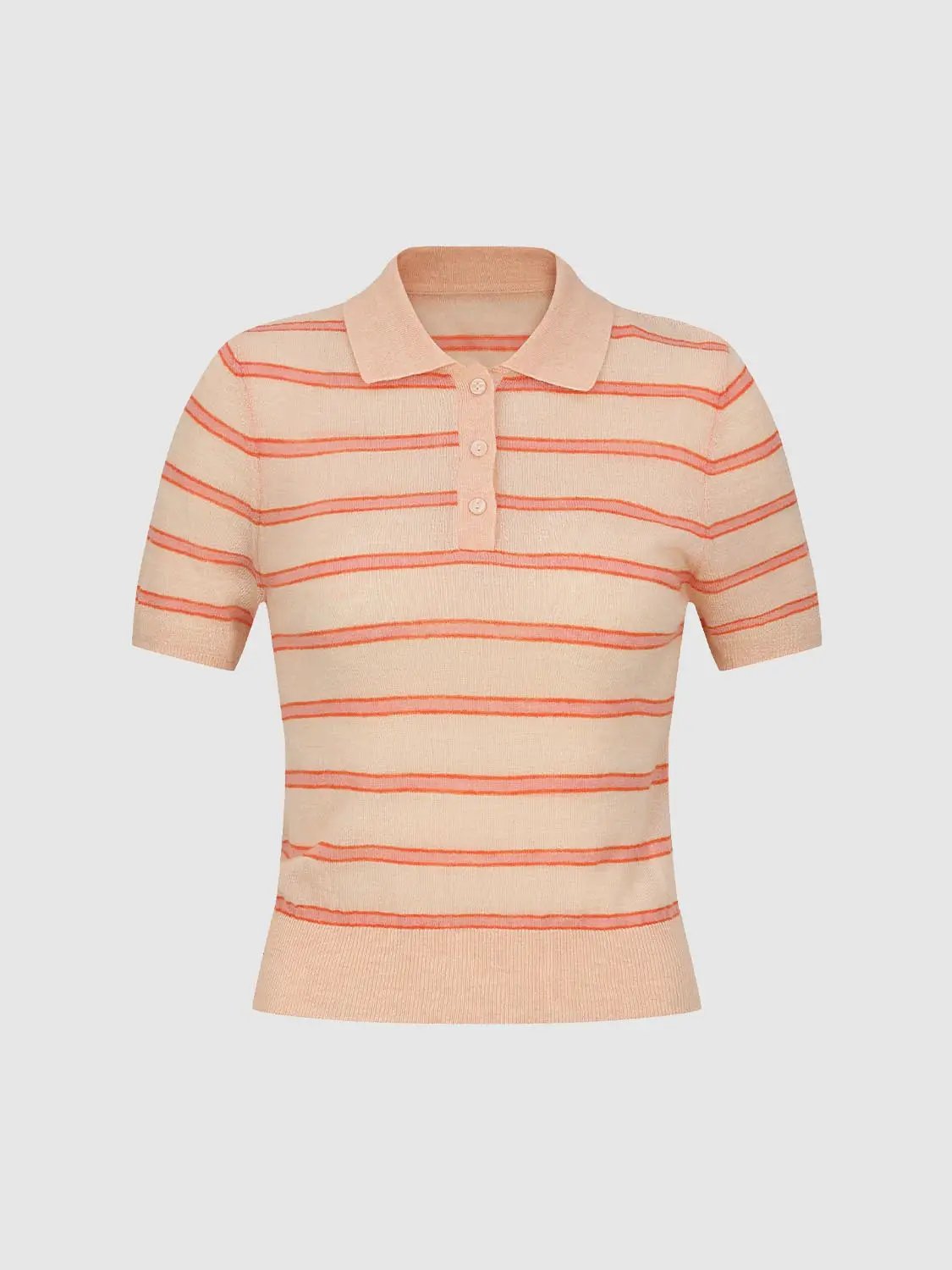 Knit T-Shirt by Urban Revivo Fashion in peach-beige with coral stripes, short-sleeve
