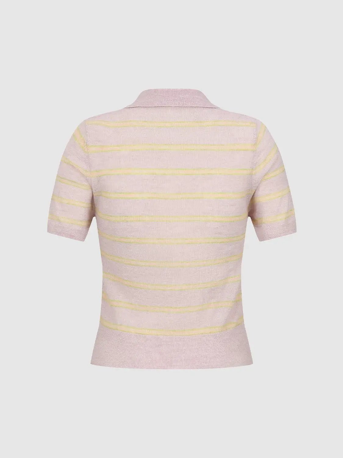 Knit T-Shirt in pink with pale yellow horizontal stripes; knitted texture by Urban Revivo Fashion