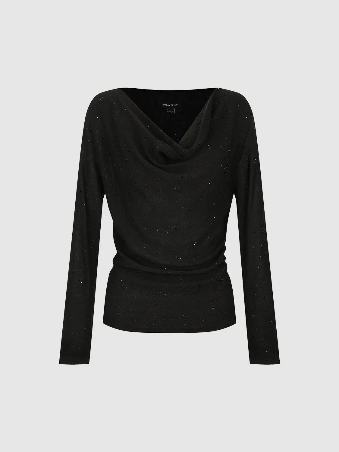 Knit T-shirt by Urban Revivo, black speckled knit with a draped cowl neckline and long sleeves