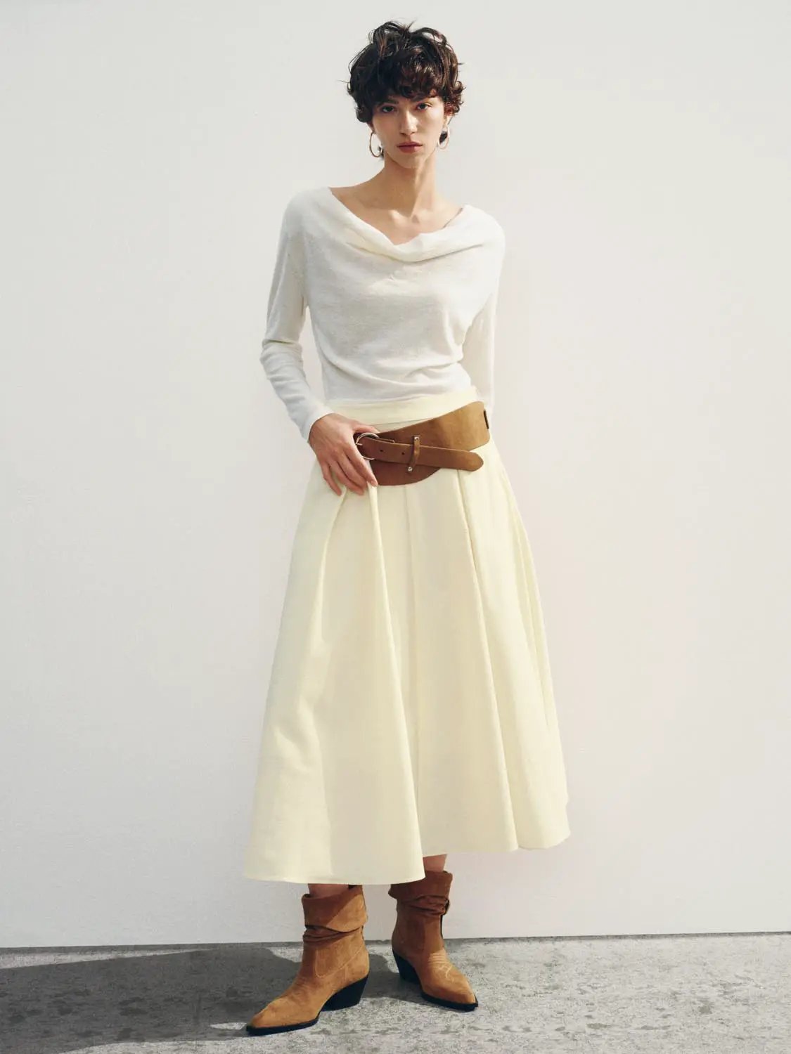 Knit T-Shirt white top with cowl neckline, Urban Revivo Fashion
