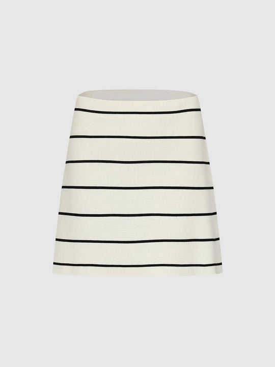 Horizontal Striped Mini Knit Skirt