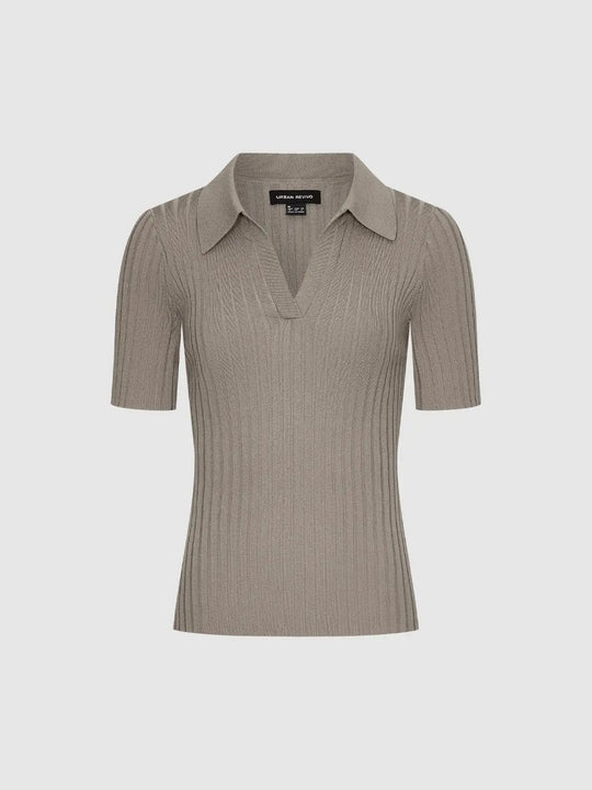 Ribbed Short Sleeve Polo Knit