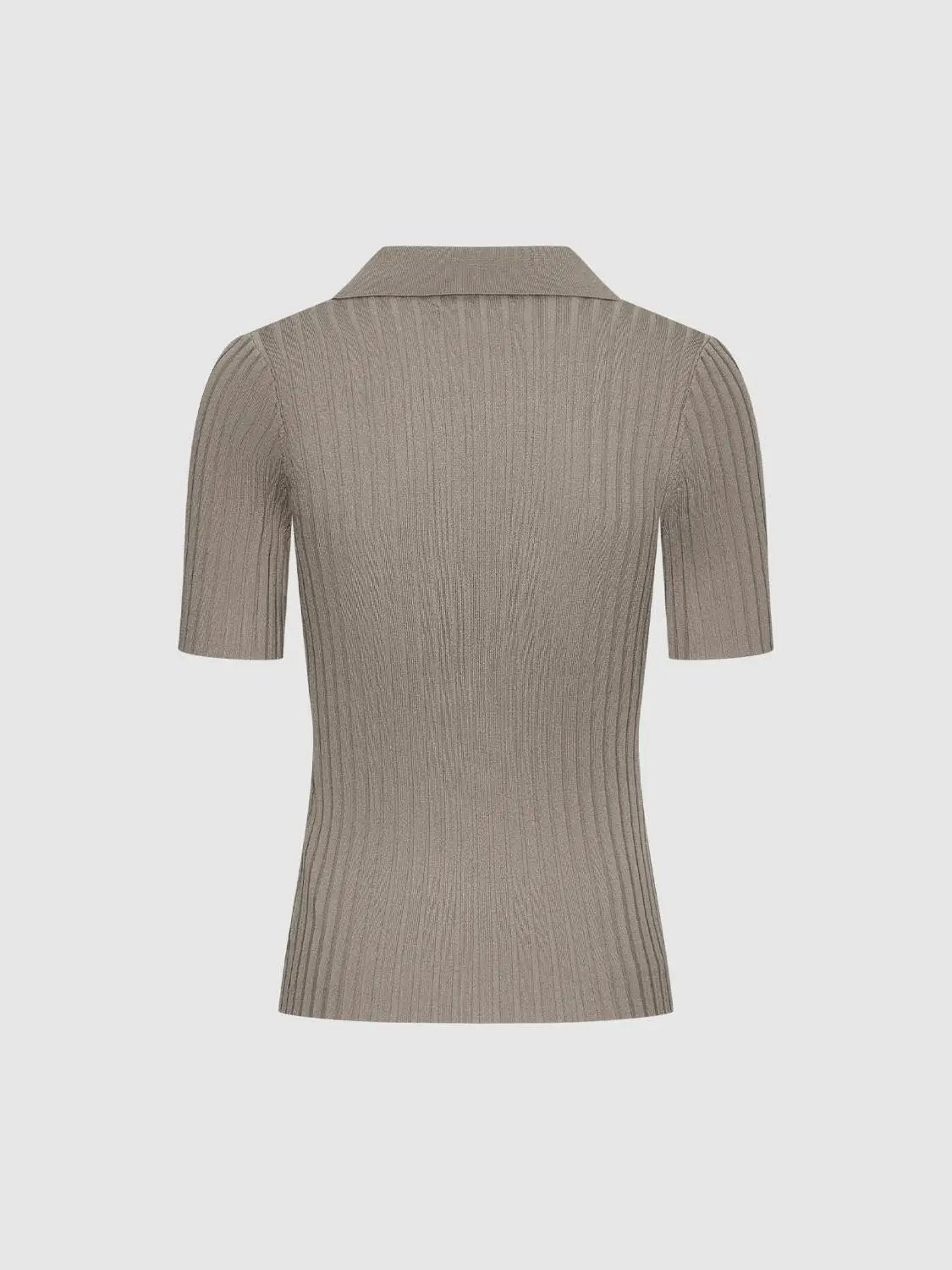 Knitted T-Shirt in beige ribbed knit with collar, Urban Revivo