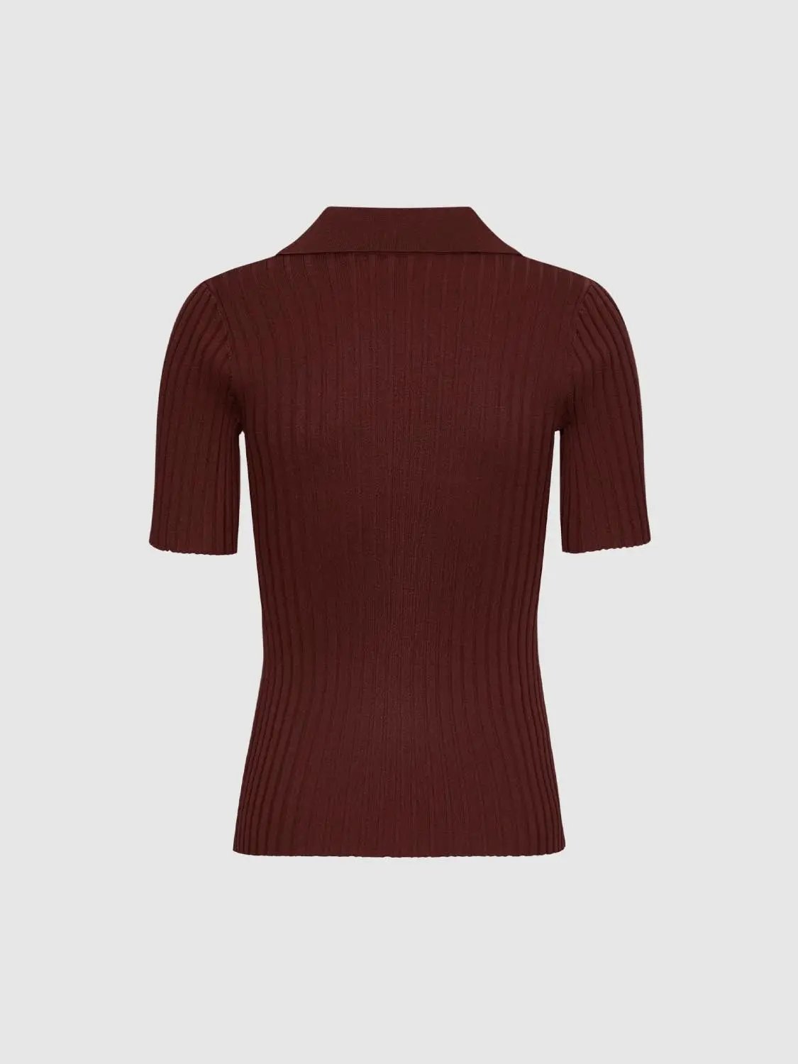 Knitted T-shirt, burgundy rib-knit, short-sleeve top by Urban Revivo Fashion