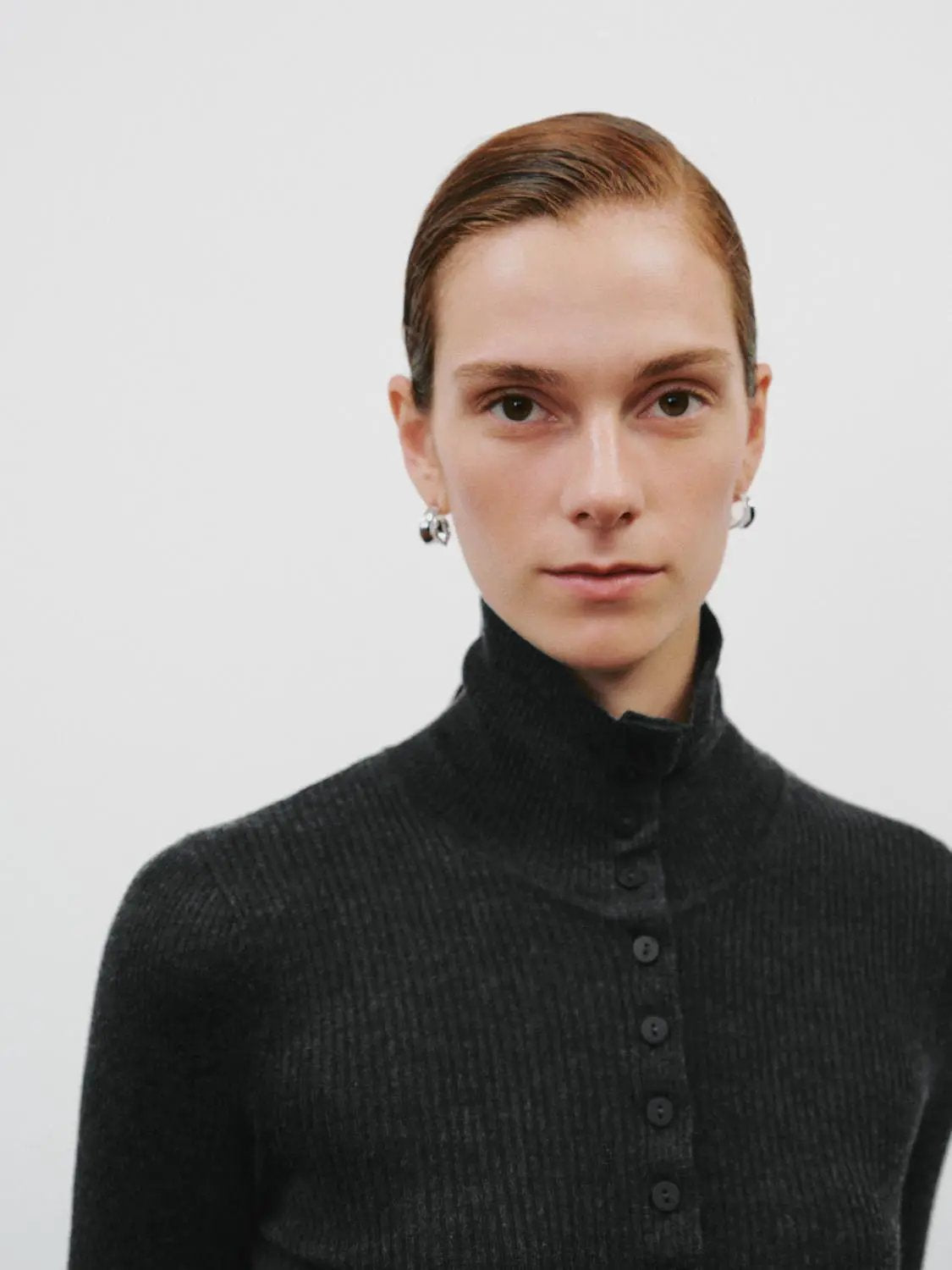 Ribbed Slim Mock Neck Long Sleeve Button Front Knit Jacket in black