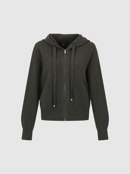 Ribbed Full Zip Hooded Long Sleeve Knit Jacket
