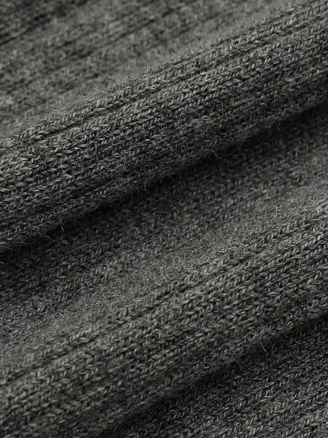 Ribbed fitted polo collar long sleeve sweater in charcoal grey knit fabric