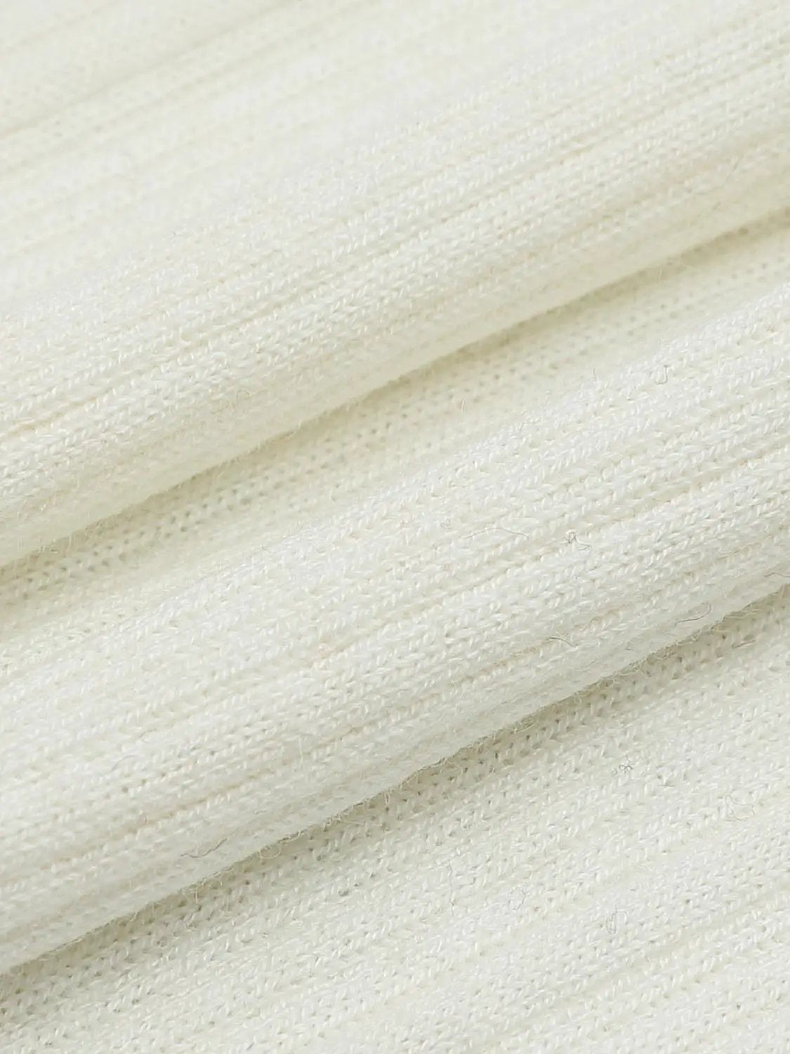 Ribbed fitted polo collar long-sleeve knit sweater in cream.