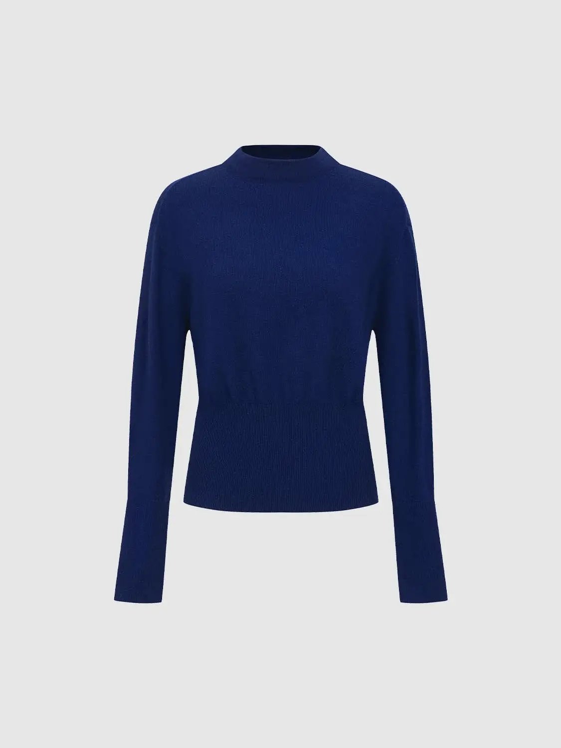 Knitted T-Shirts navy blue long-sleeve top with ribbed waistband