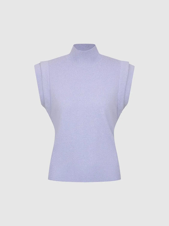 Ribbed Mock Neck Sleeveless Knitted T-Shirt