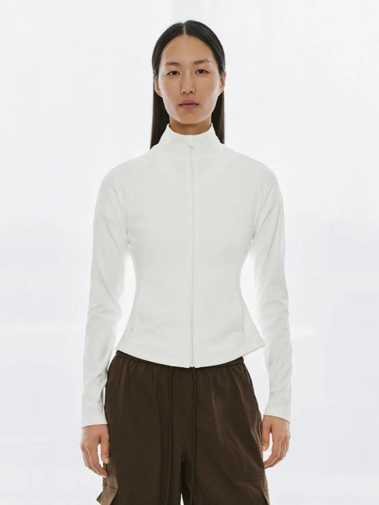 Full Front Zip Fitted Mock Neck Long Sleeve Jacket