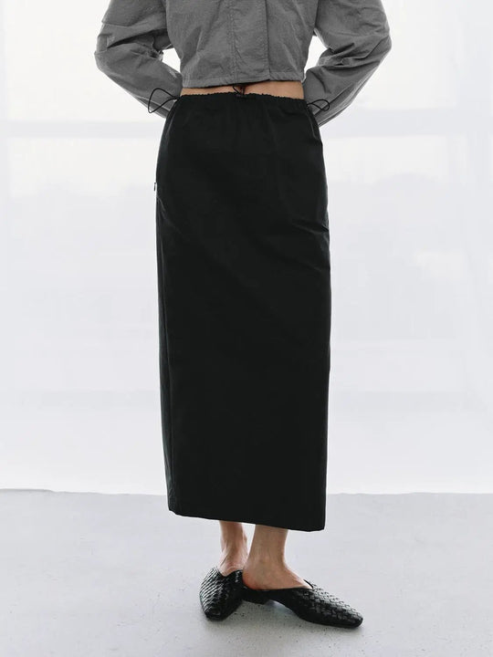 Minimalist Cotton Drawstring Straight Skirt