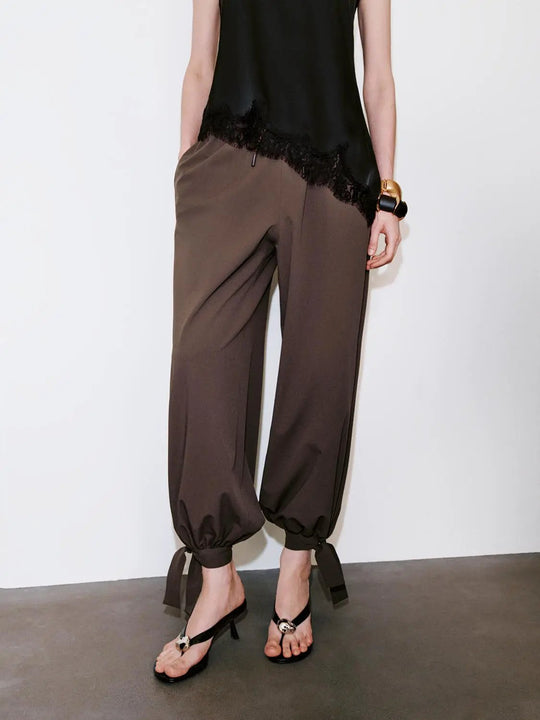 Elegant Drawstring Wide Leg Jogger Pants