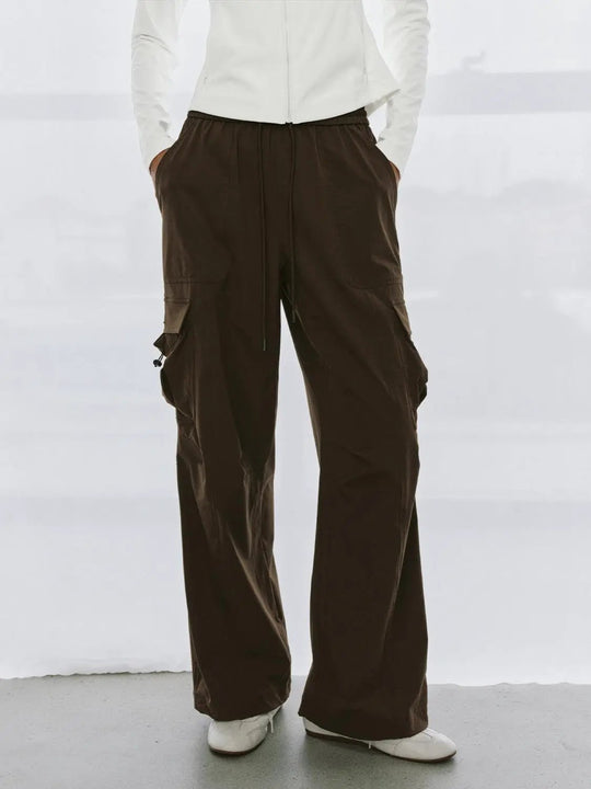 Drawstring Wide Leg Cargo Relaxed Utility Pants