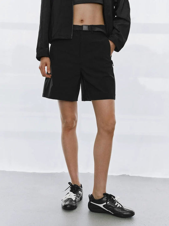 Elegant Everyday Slim Fit Belted Stretch Shorts
