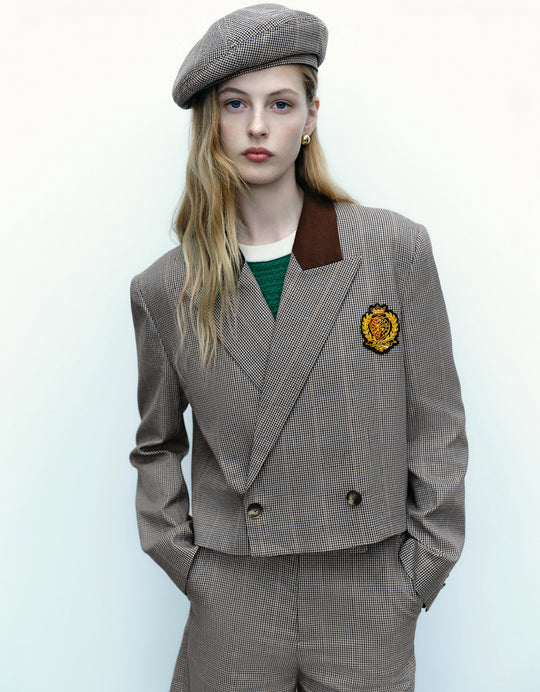 Blazer court à carreaux