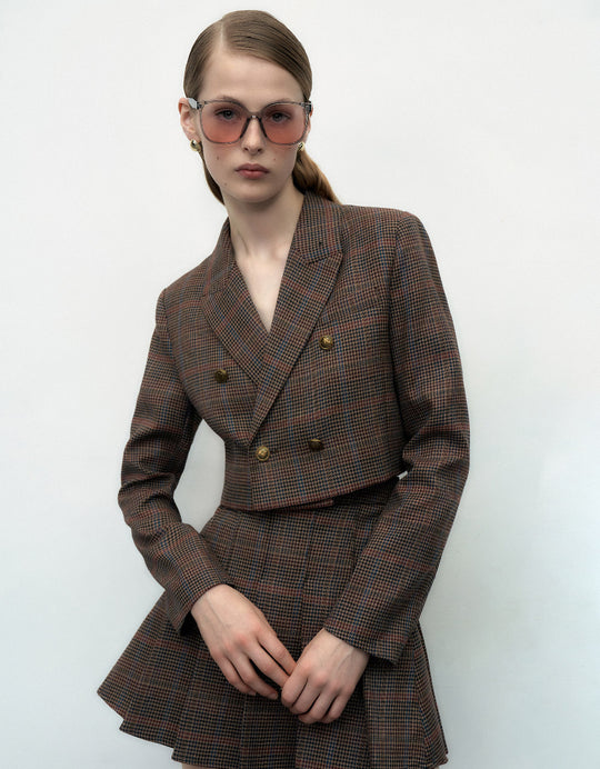 Blazer court à carreaux sur mesure