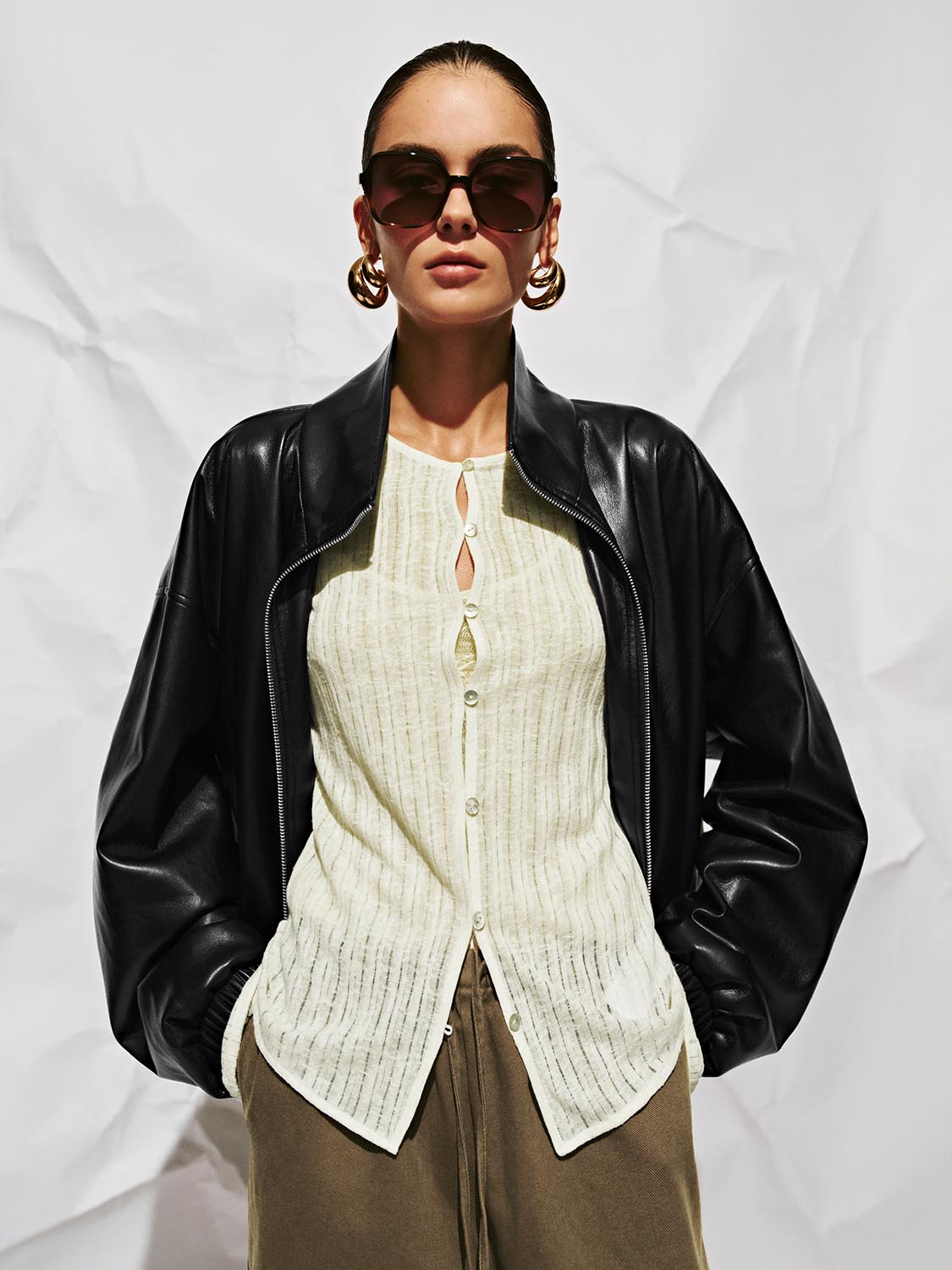 Faux Leather Stand Collar Jackets