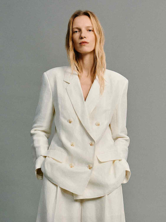 Blazer croisé à manches longues en mélange de lin