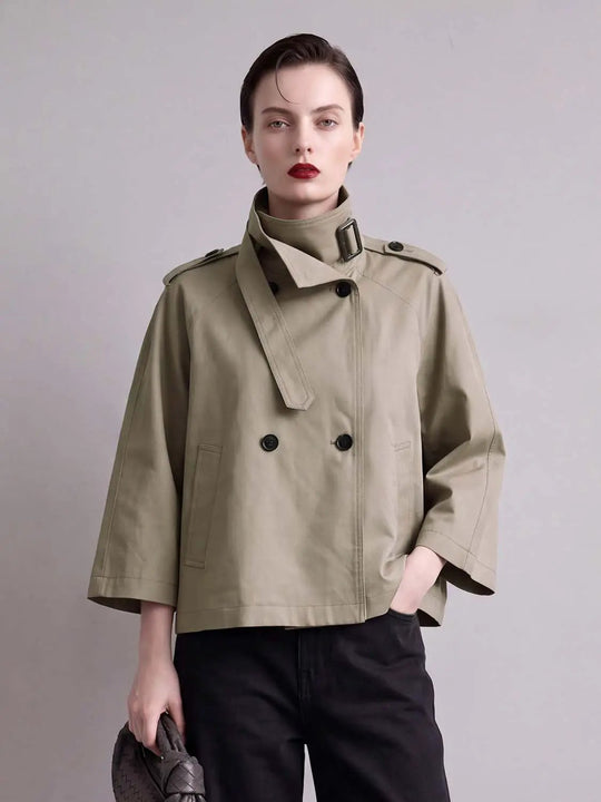 Double-Breasted Cotton Cape Short Sleeve Jacket