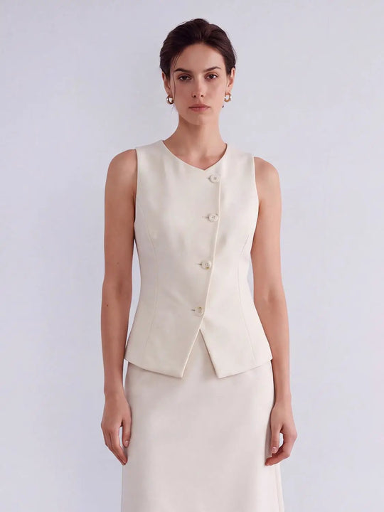 V-neck Button Front Fitted Sleeveless Vest