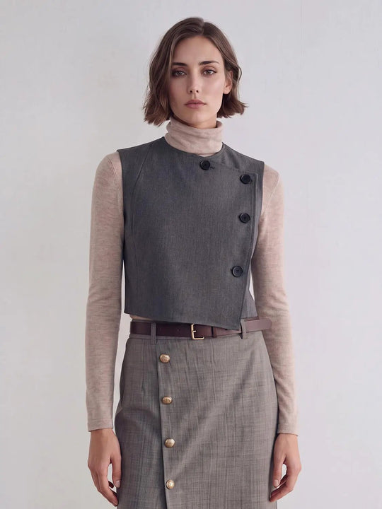 Sleeveless Asymmetrical Diagonal Button Vest