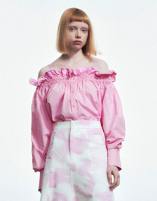 Off-Shoulder-Shirt mit Rüschenbesatz