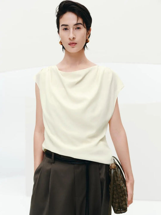 Cowl Neck Sleeveless Overhead Shirt