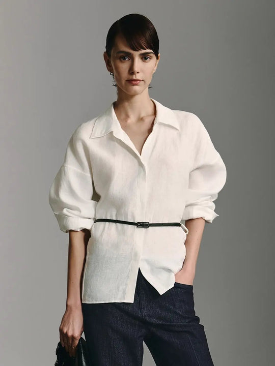 Soft Linen Textured Relaxed Belted Shirts